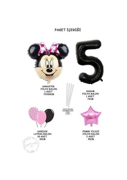 Siyah Rakam Balonlu Mini Fare Balon Set Minnie Mouse Balon Set fiyatları