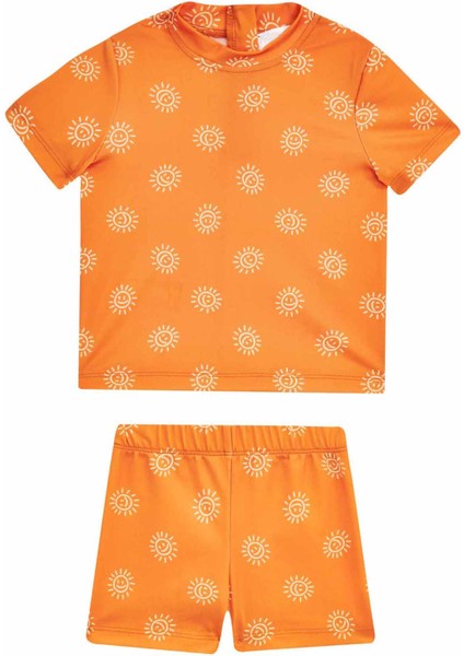 Uv Korumalı Şort Kısa Kollu Çocuk Bebek Deniz Havuz Mayosu Orya 5537 Turuncu