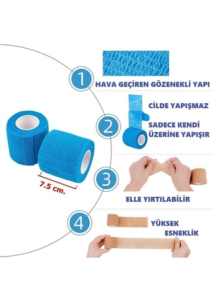 Tekno Trust Mavi Koban Bandajı Kendinden Yapışkanlı Bandaj Coban Bandajı Sargı Bandajı 7.5cmx4.5 M. 1 Ad Mavi fiyatları