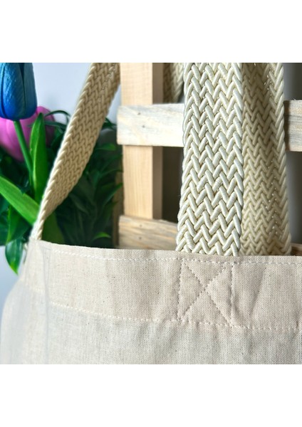 Ham Bez Çanta Tote Bag Bisiklet Sürüşü, Dokuma Saplı Kadın Omuz Çantası