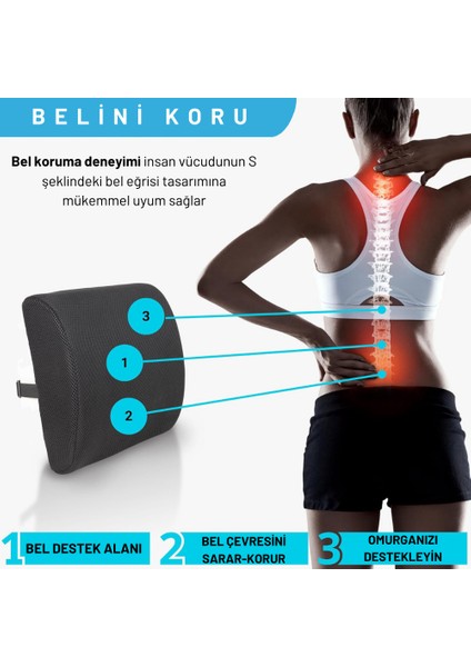Visco Bel Destek Yastığı Memory Foam Dik Duruş Ortopedik Yastık Omurga Yastığı Ortopedik Sırt Destek Minderi