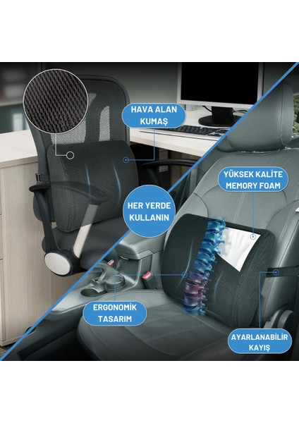 Visco Bel Destek Yastığı Memory Foam Dik Duruş Ortopedik Yastık Omurga Yastığı Ortopedik Sırt Destek Minderi