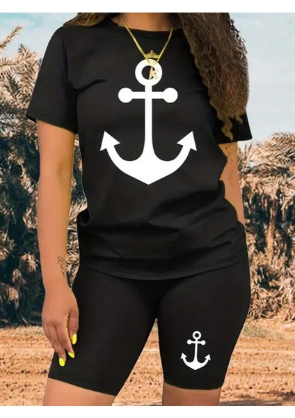 Üçaymoda Kadın Kısa Kollu Çapa Baskılı Viskon Ikili Takım fiyatları