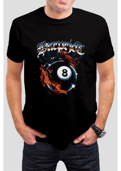Bilardo Topu Baskılı Siyah Tişört C885