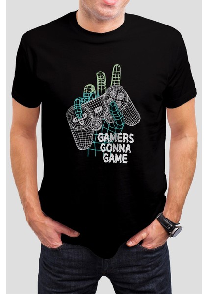 Gamers Baskılı Siyah Tişört C863