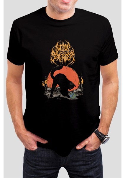 Kedi Baskılı Siyah Tişört C910