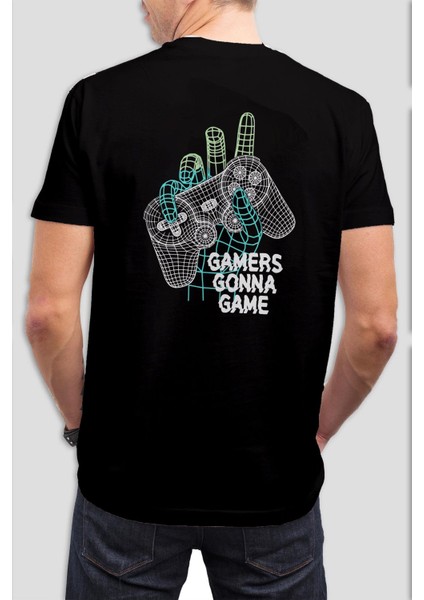 Gamers Baskılı Siyah Tişört C862