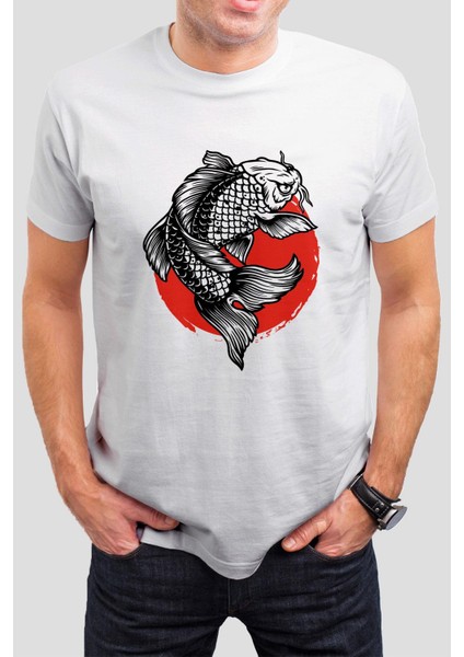 Balık Baskılı Beyaz Tişört C919