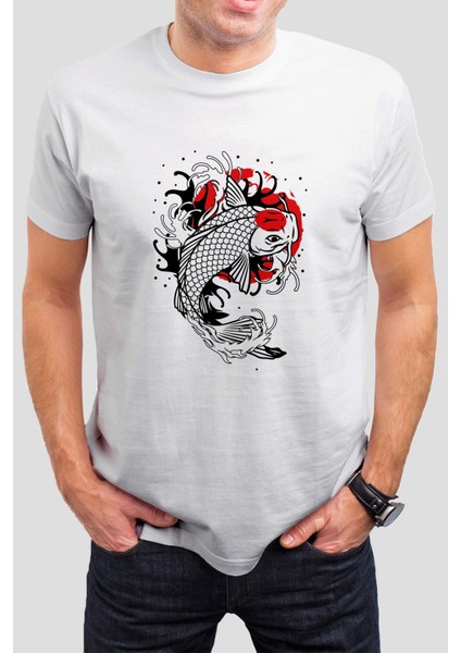 Balık Baskılı Beyaz Tişört C922