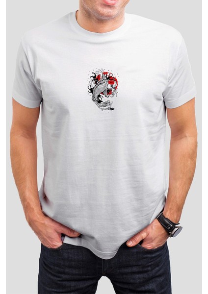 Balık Baskılı Beyaz Tişört C923