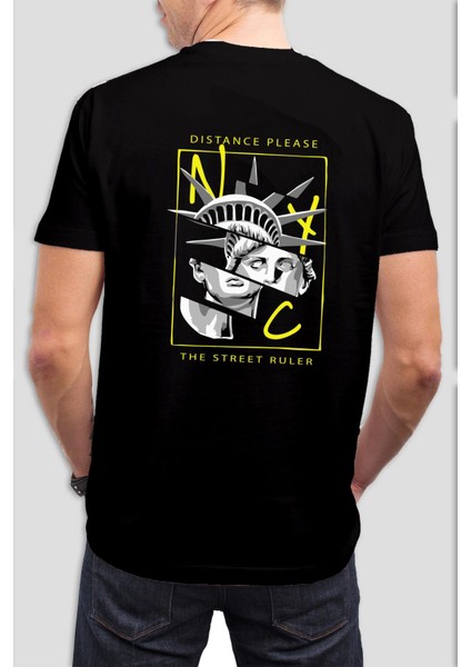 Özgürlük Heykeli Baskılı Siyah Tişört C930