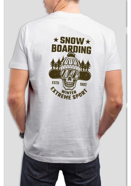 Snow Boarding Baskılı Beyaz Tişört C852