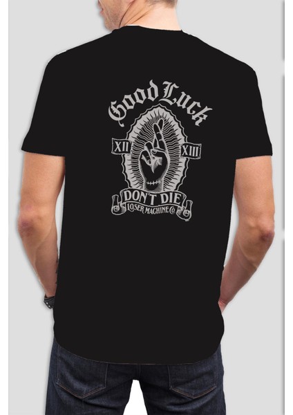 Good Luck Baskılı Siyah Tişört C871