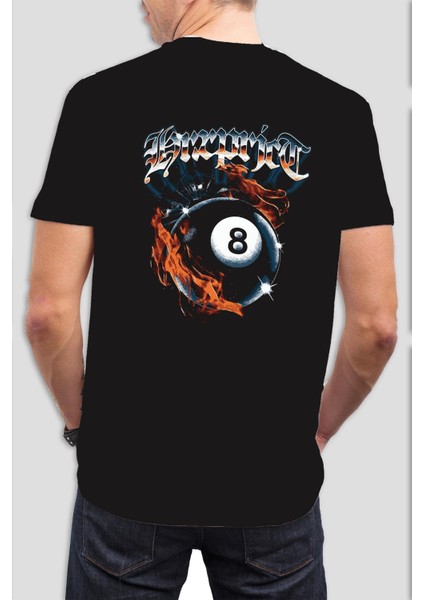 Bilardo Topu Baskılı Siyah Tişört C886