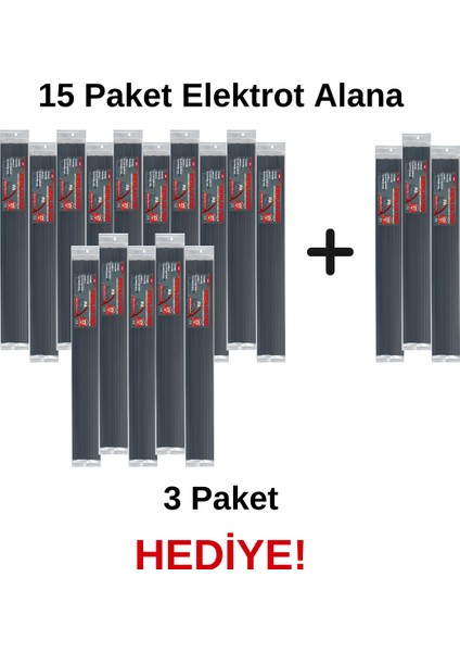 Pa Siyah Ince Plastik Kaynak Elektrodu-15 Paket Alana 3 Paket Elektrot Hediye