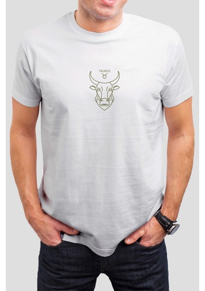 Taurus Boğa Baskılı Beyaz Tişört C882