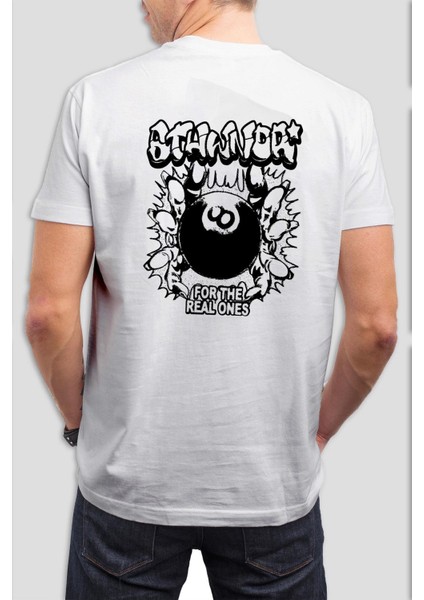 Bilardo Topu Baskılı Beyaz Tişört C893