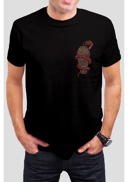 Yılan Baskılı Siyah Tişört C900