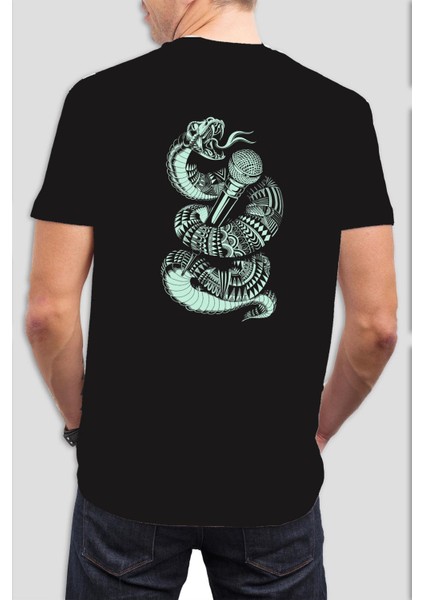 Yılan Baskılı Siyah Tişört C901