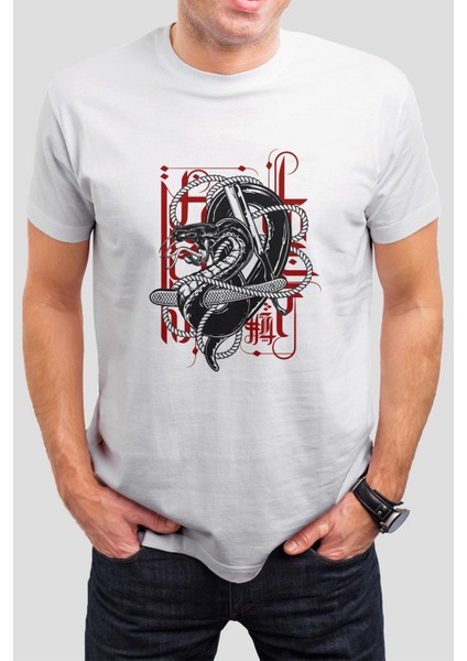 Yılan Baskılı Beyaz Tişört C903