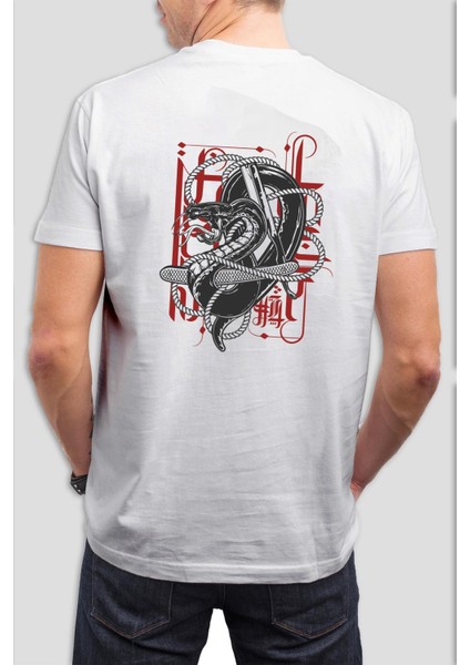 Yılan Baskılı Beyaz Tişört C904