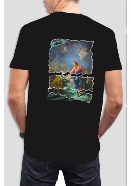 Jesus Sanat Baskılı Siyah Tişört C880