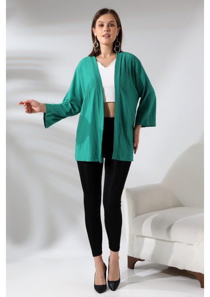 Bürümcük Kumaş Kimono Hırka 21062 Yeşil