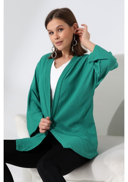 Bürümcük Kumaş Kimono Hırka 21062 Yeşil
