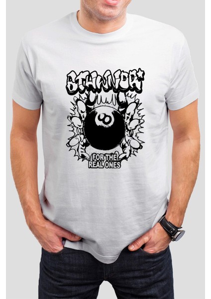 Bilardo Topu Baskılı Beyaz Tişört C892