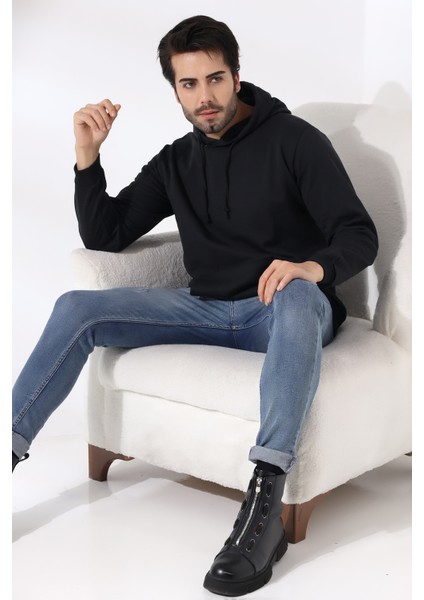 Şardonlu Kapüşonlu Sweatshirt 19125 Siyah