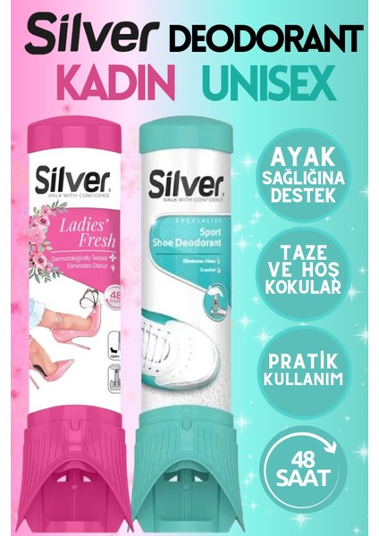 2'li Kadın ve Unisex Ayakkabı Deodorantı Koku Giderici Önleyici 100 ml Ladies&unisex Fresh Çekecek Hediyeli