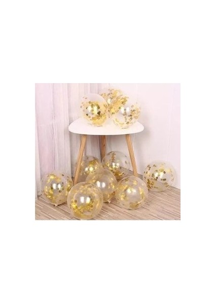 Gold Konfetili Şeffaf Balon 10 Adet 30 cm Pullu Balon Balon Pulu Şeffaf Balon