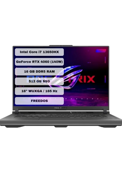 ROG Strix G16 G614JV-N3110 Intel Core i7 13650HX 16GB 512GB SSD RTX4060-140 WATT Freedos 16" WUXGA 165Hz Taşınabilir Bilgisayar