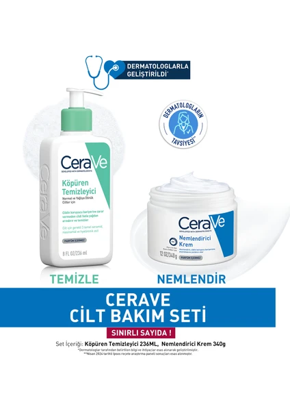 Cilt Bakım Seti Köpüren Temizleyici 236 ml Nemlendirici Krem Kavanoz 340 gr