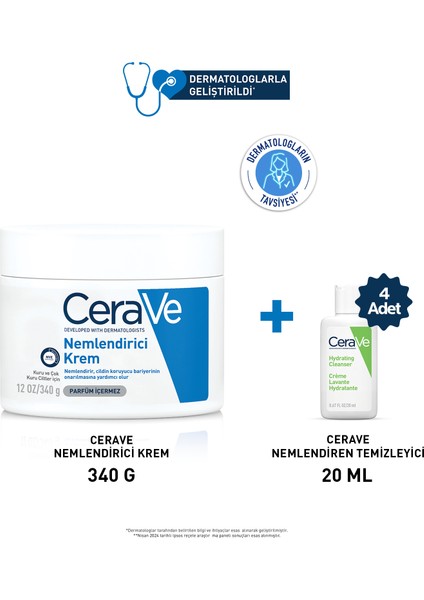 Cerave Cilt Bakım Seti Cerave Nemlendiri Krem 340 gr & 4x Köpüren Temizleyici 20 ml