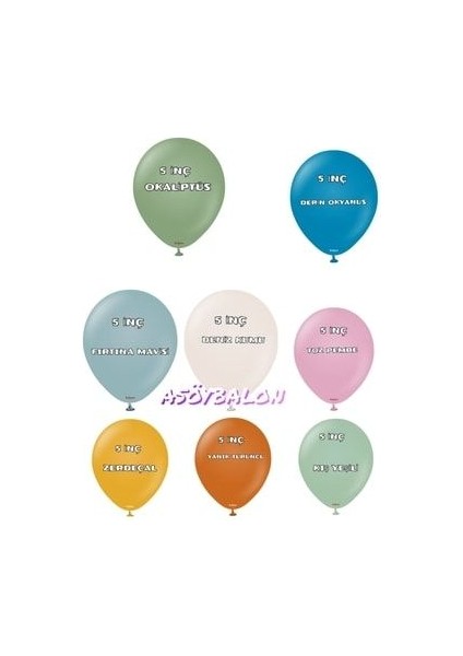Kalisan Retro Zerdeçal 5 Inç Küçük Boy 10 Adet Retro Pastel Mat Balon modelleri