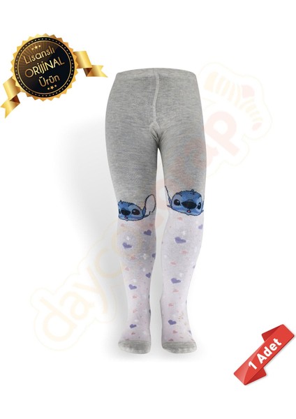 Orijinal Lisanslı Stitch Desenli Gri Külotlu ÇORAP-DL15610709-STKLT