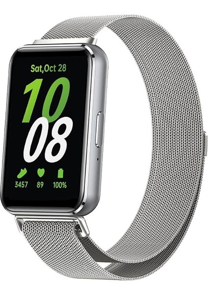 Galaxy Fit 3 Uyumlu Paslanmaz Mıknatıslı Metal Hasır Terleme Yaptırmaz Flexible Lüx Kordon Kayış