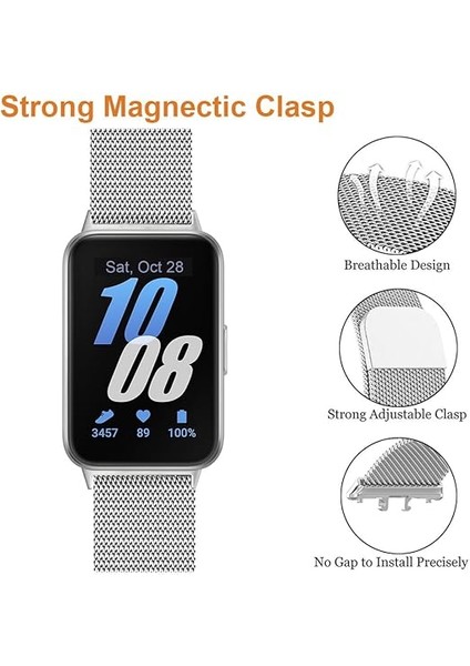 Galaxy Fit 3 Uyumlu Paslanmaz Mıknatıslı Metal Hasır Terleme Yaptırmaz Flexible Lüx Kordon Kayış modelleri