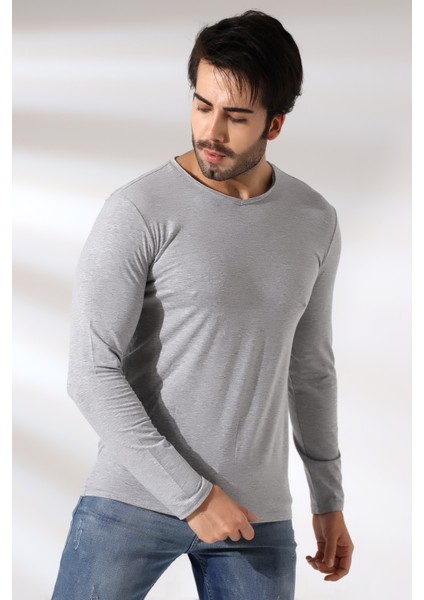 Compact Penye Likralı Regular Fit Uzun Kol Pis V Yaka T-Shirt 19698 Grimelanj fiyatları