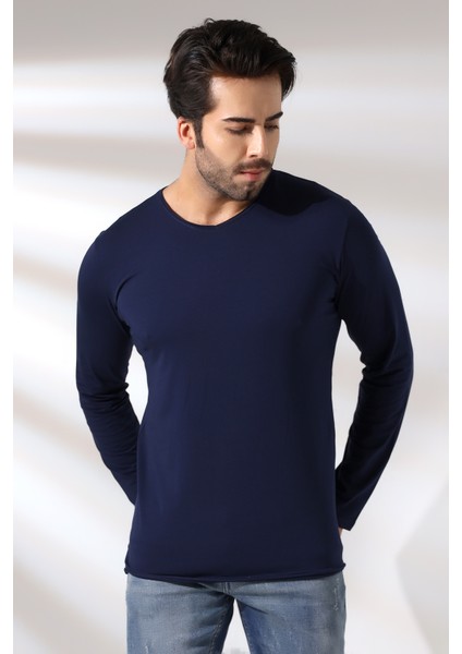 Compact Penye Likralı Regular Fit Uzun Kol Pis V Yaka T-Shirt 19698 Lacivert fiyatları