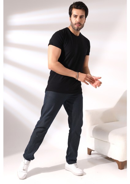 V Yaka Regular Fit Compact Pamuklu Esnek T-Shirt 19953 Siyah