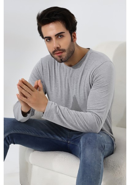 Compact Penye Likralı Regular Fit Uzun Kol V Yaka T-Shirt 19647 Grimelanj modelleri