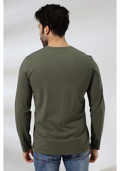 Compact Penye Likralı Regular Fit Uzun Kol V Yaka T-Shirt 19647 Haki fırsatları