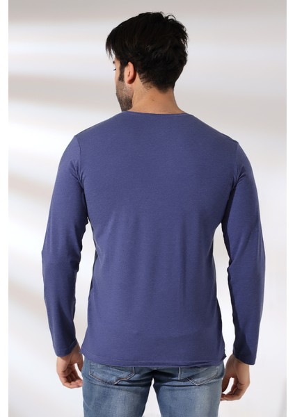 Compact Penye Likralı Regular Fit Uzun Kol Pis V Yaka T-Shirt 19698 Indigomelanj fırsatları