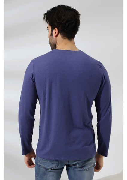 Compact Penye Likralı Regular Fit Uzun Kol V Yaka T-Shirt 19647 Indigomelanj fırsatları
