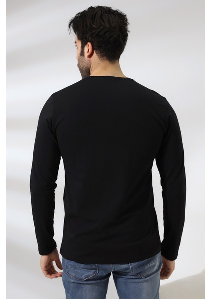 Compact Penye Likralı Regular Fit Uzun Kol V Yaka T-Shirt 19647 Siyah fırsatları