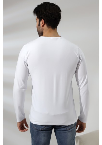 Compact Penye Likralı Regular Fit Uzun Kol V Yaka T-Shirt 19647 Beyaz fırsatları