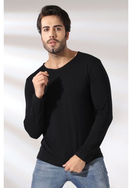 Compact Penye Likralı Regular Fit Uzun Kol Pis V Yaka T-Shirt 19698 Siyah fiyatları