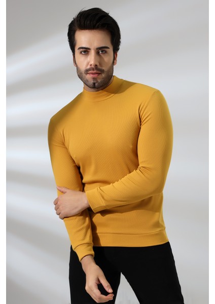 Yarım Balıkçı Kaşkorse Sweatshirt 20362 Hardal